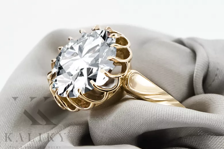 Inel Zircon Aur galben 8K Stil Vintage vrc035x-zi Art Deco Stil sovietic rusesc URSS